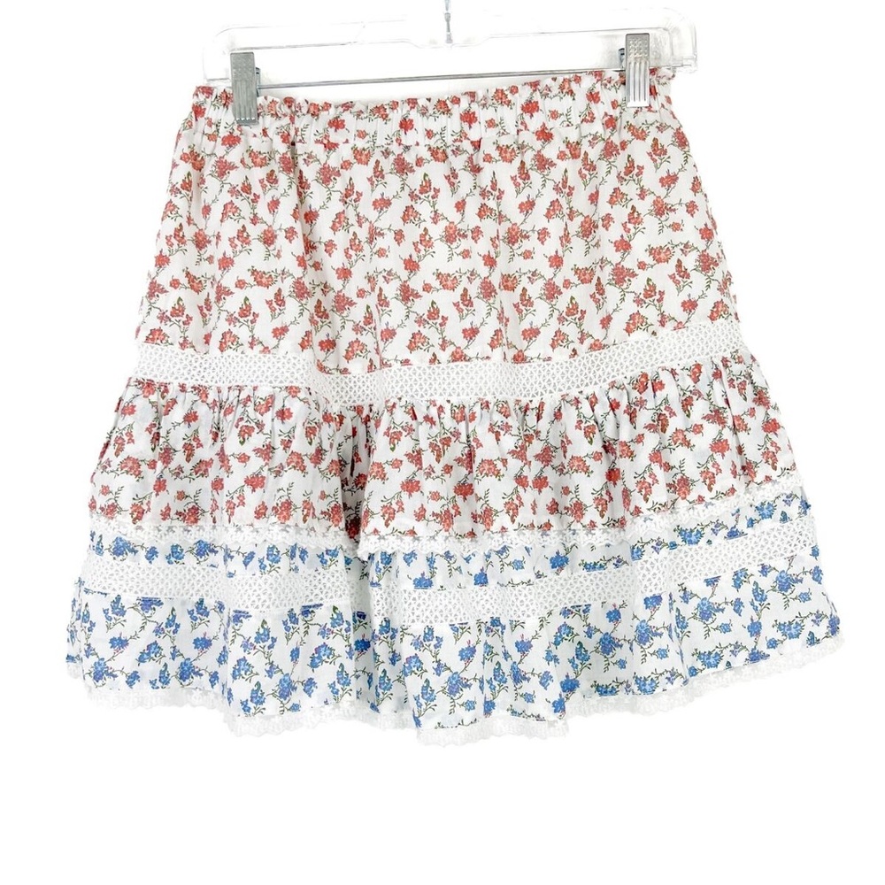 Floral Ruffle Skirt - Red and Blue
